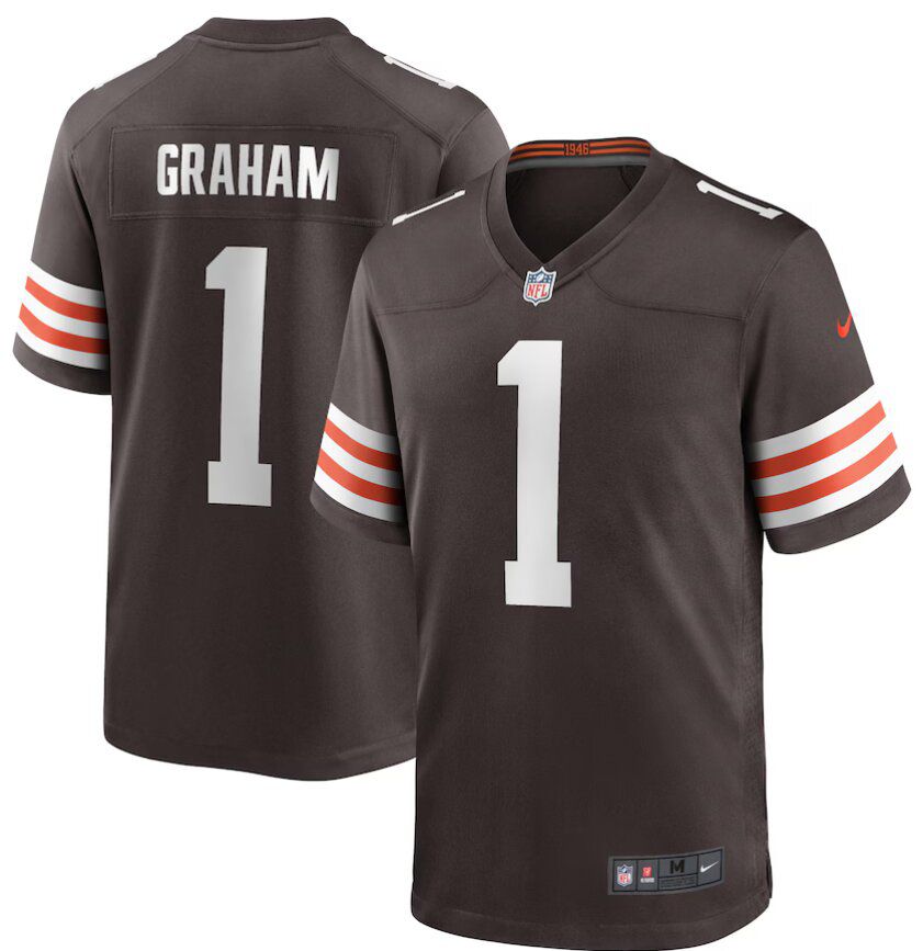 Men Cleveland Browns #1 Mason Graham Brown Nike 2025 NFL Draft First Round Pick Game Jersey